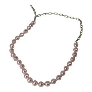 Elegant Pink faux Pearl Necklace with silvertone chain